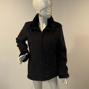 Women’s Croft & Barrow Thick Warm Suede Jacket Coat Faux Fur Trim Black